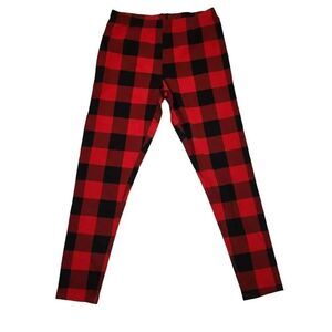 No Boundaries Juniors Size 7/9 Red Black Buffalo Plaid Holiday Leggings